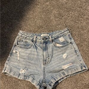 Women's Distressed Denim Shorts - Light Blue